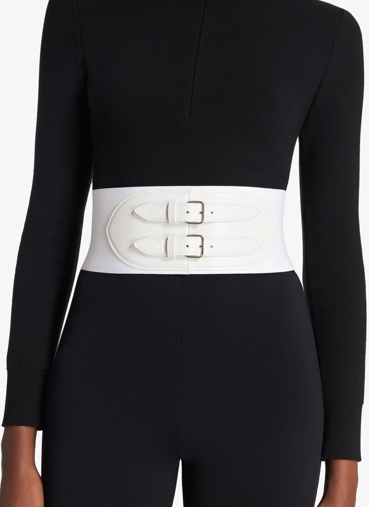 Corset elastique belt in stretch and calfskin ALAÏA OPTIC WHITE CORSET ELASTIQUE BELT IN STRETCH AND CALFSKIN